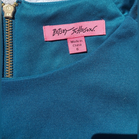 Betsey Johnson Sheath Teal Dress with Spiked Shoulders and gold zipper, Size 6 - Picture 2 of 8